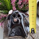Czarny ceramiczny duch-pies - lampion handmade