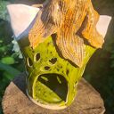 Anioł ceramiczny - lampion Wolna chwila, zielony akcent 18 cm