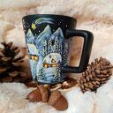 Zimowy kubek 300 ml - ręcznie malowana porcelana, prezent dla niej