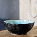 Umywalka nablatowa 32 cm - ręcznie robiona ceramiczna w turkusie i czerni