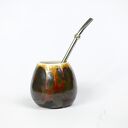 Małe męskie ceramiczne naczynie do yerba mate / matero ceramiczne handmade / brąz z czerwienią/ 240m