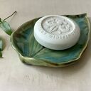 Ceramiczna mydelniczka „FUNKIA” - turkus i zieleń z odpływem wody