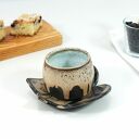 Komplet ceramiczny czarka i talerzyk na espresso z motywem liścia