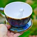 Handmade filiżanka z figurką kota | opal | kamionka | 300ml