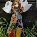 Ceramiczny anioł - ręcznie lepiona pamiątka na chrzest, komunię i ślub