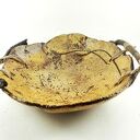 Misa ceramiczna z uchwytami z naturalnego drzewa - beż i brąz