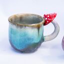 Duży kubek z muchomorem handmade - leśne poszycie, ok. 490 ml, brąz