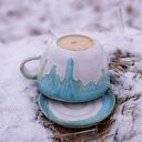 Niebieska filiżanka z koniem Azul Horse do kawy - kamionka ok 300 ml (z talerzykiem)