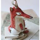 Dzwonek lisek - ceramiczna dekoracja handmade z gliny szamotowej
