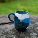 Kubek duży kamionkowy - z wielorybem - Akwarelowe morze white - 450 ml