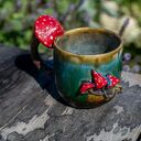 Handmade Kubek z Muchomorkiem | Grzybki zielony ciemne ogonki| ok 380 ml