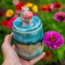 Ręcznie wykonana cukiernica ceramiczna z hipopotamem