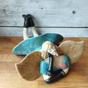 Anioł w błękitnej sukience z kwiatuszkiem - ceramika handmade