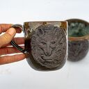 Duży kubek ceramiczny z wilkiem Bieszczady 450 ml - brąz mat