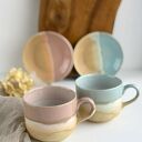 Zestaw dla dwojga - 2 duże filiżanki - różowe i niebieskie migdały