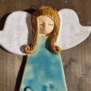 Anioł ceramiczny z motylami - turkusowa dekoracja handmade