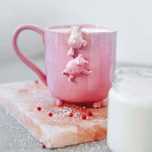 Kubek dwa misie różowy - 400 ml - Rękodzieło - Lamabo