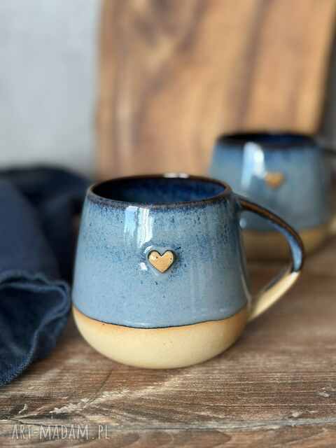 Kubek Beczułka ręcznie robiony 320 ml - jeansowy z sercem