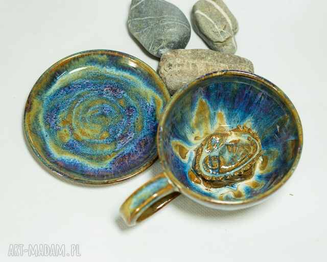 filiżanka z smokiem turkusowa do kawy kamionka 300 ml ღ art-Madam.pl