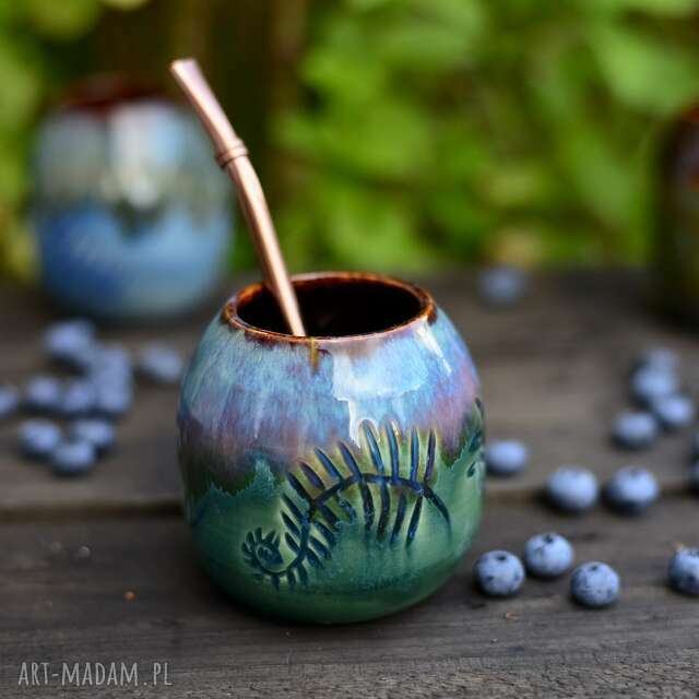 Małe ceramiczne naczynie do yerba mate / matero ceramiczne handmade / 250 ml / blue fern