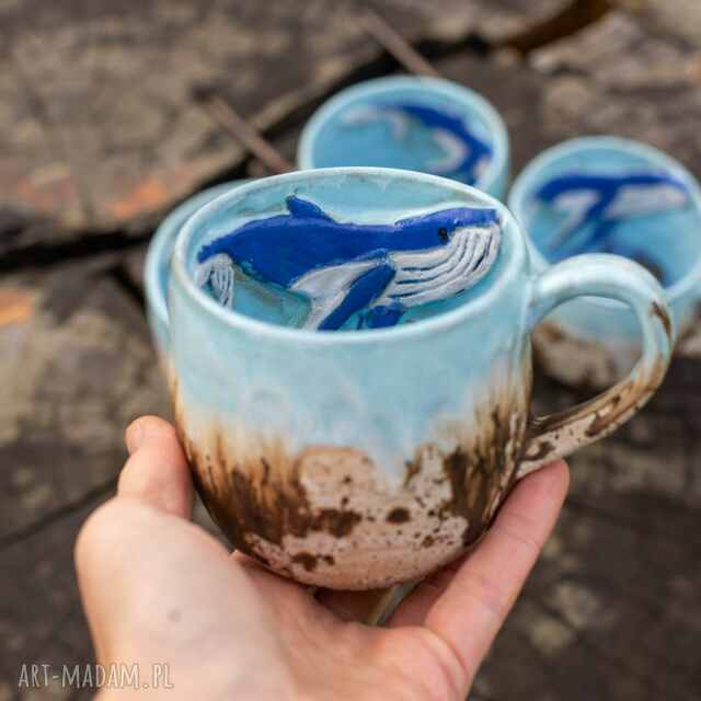 Duży kubek kamionkowy - z wielorybem/waleniem - Malediwy - ok 390 ml II