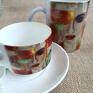 komplet kubek i filiżanka " kolor kobiety - miedź" - obrazy na porcelanie ceramika kawa i herbata