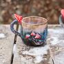 leśny kubek handmade z muchomorkiem | dark beige - moss blue | ceramika na prezent