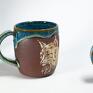 niebieskie ceramika na prezent handmade kubek ceramiczny z rysiem bieszczady | duży | do kawy