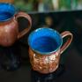 brązowe kubek do kawy oryginalny duży z koniem miedziany niebieski ceramika na prezent dla koniarza