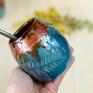 ceramika: Ceramiczne naczynie do yerba mate / matero handmade turkus z paprocią/ 370ml rękodzieło