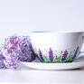 fioletowe kwiatowy wzór duża ręcznie malowana filiżanka do kawy lub herbaty z motywem prezent dla mamy