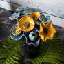Niebiesko - żółty bukiet kwiatów na cały rok - ceramika ceramiczne kwiaty dekoracje