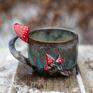 ceramika: Handmade kubek z muchomorkiem | dark - moss | ok 400 ml / - leśny grzybką
