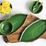 brązowe ceramika ręcznie lepiony zestaw w skład którego wchodzą - talerz ceramiczny talerzyk liść