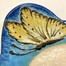 Ceramiczny niebieski kubek, filiżanka, spodek, komplet motyle - do kawy prezent z motylami herbaty