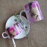zestaw kubek i filiżanka kolor kobiety - purpurowy - unikatowy prezent kawa i herbata ceramika malowana
