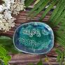 Zielono - turkusowy owalny talerzyk z roślinami - ceramiczny ceramika
