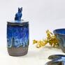 niebieskie ceramika na prezent kamionkowy pojemnik na różności z figurką kota ocean na cukier