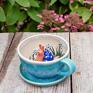 ceramika turkusowa filiżanka do herbaty z figurką ślimaka | do kawy