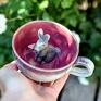rękodzieło ceramiczne ceramika na prezent filiżanka z figurką królika / beżowy róż ok z królikiem