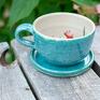 Filiżanka do herbaty z figurką ślimaka | do kawy | morska trawa | red |ok 350