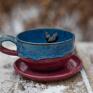 ceramika niebieska ceramiczna filiżanka z figurką buldożka francuskiego z buldożkiem