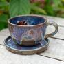 ceramika na prezent z figurką koniem | opal | do kawy | gniady niebieska filiżanka