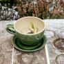 handmade ceramika zielona filiżanka do herbaty z figurką ślimaka | do kawy | prezent dla niej