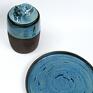 ceramika użytkowa zestaw pojemnik z figurką konia talerz | niebiesko na rózności
