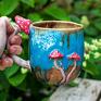 brązowe z handmade kubek z muchomorkiem | turkus | jesienne ceramika z grzybkiem dla miłośnika lasu
