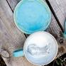 turkusowe ceramika na prezent z koniem | perłowy turkus | do kawy niebieska filiżanka