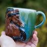 ceramika na prezent handmade ceramiczny z koniem - zielony gniady ok duży kubek