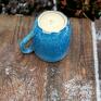 niebieskie ceramika na prezent handmade ceramiczny kubek z koniem wewnątrz kubka dla miłośnika koni