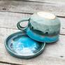 turkusowe ceramika na prezent filiżanka z kotem - niebieska - rękodzieło - ok 300 ceramiczne
